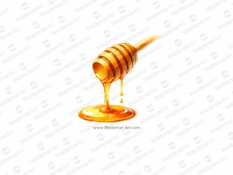 Honey flowing from a wooden stick onto the floor premium digital watercolor illustration