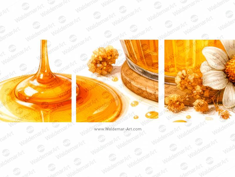 Wooden honey dipper dripping honey near a small glass jar  premium digital illustration