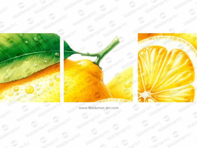 Premium Digital Watercolor Illustration featuring two lemons and one sliced lemon on a pure white background
