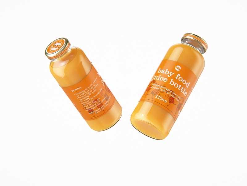 Packaging 3D model of Baby Food Juice Glass Bottle 330ml