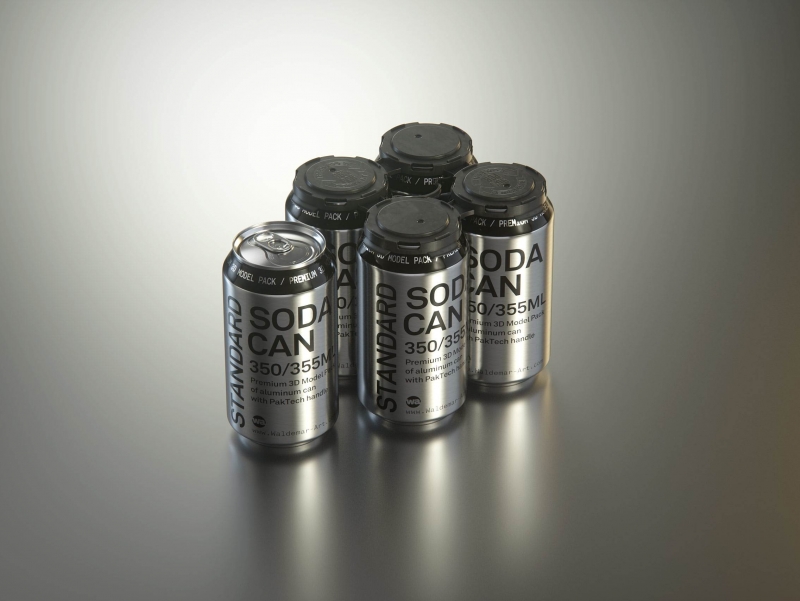 Rexam/Ball Metal Soda Can 350/355ml Premium packaging 3d model with PakTech handle