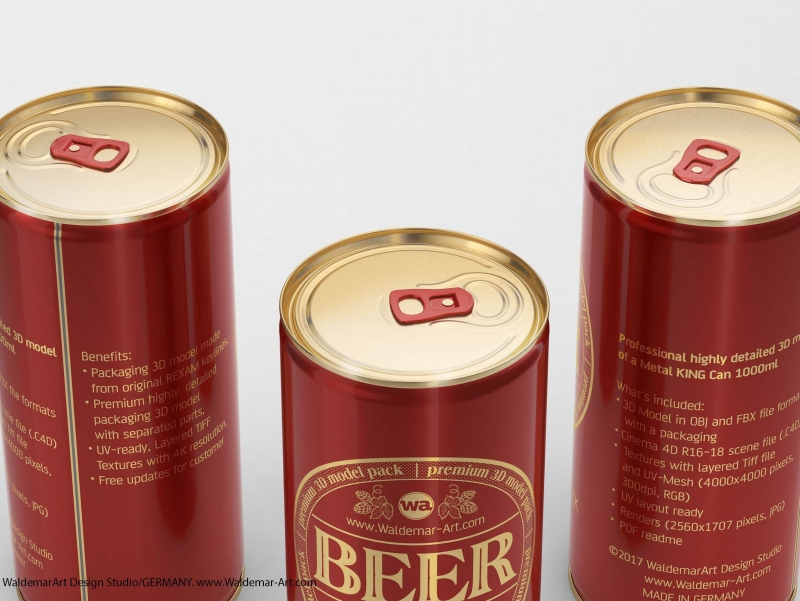 BALL (REXAM) Aluminum KING Size Beer Can 1000ml packaging 3D model