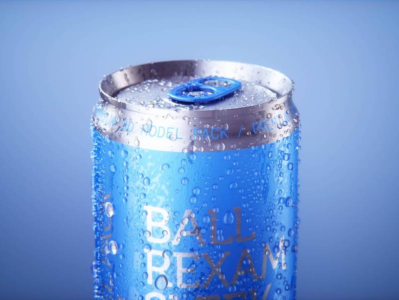 BALL (REXAM) Aluminum Sleek Soda Can 350/355ml Premium 3D packaging model pack with a water condensation and frost