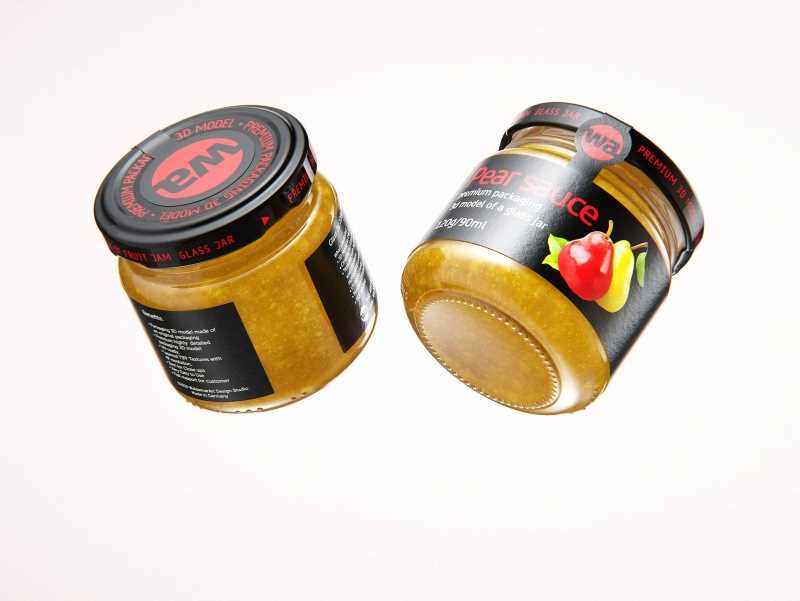 Pear Sauce Glass Jar 120g/90ml packaging 3d model