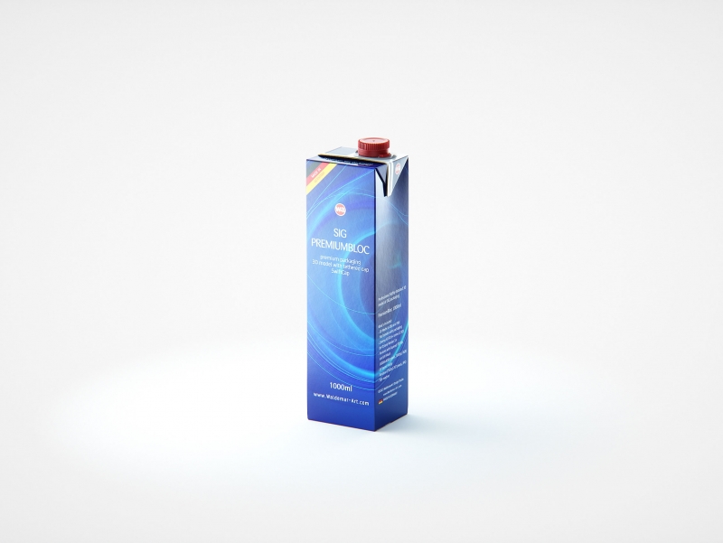 Sig PremiumBloc 1000ml carton packaging with a tethered cap SwiftCap premium 3D model