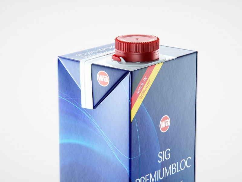 Sig PremiumBloc 1000ml carton packaging with a tethered cap SwiftCap premium 3D model