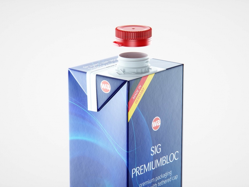 Sig PremiumBloc 1000ml carton packaging with a tethered cap SwiftCap premium 3D model