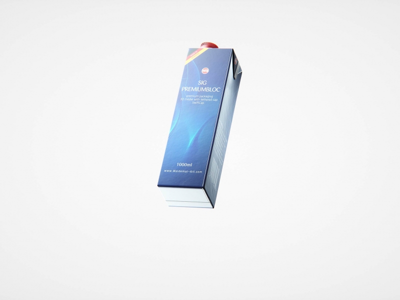 Sig PremiumBloc 1000ml carton packaging with a tethered cap SwiftCap premium 3D model