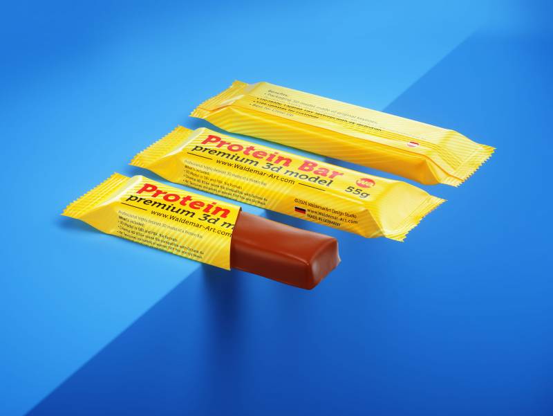 Protein / Snack bar (55g) with partially opened packaging premium 3D model