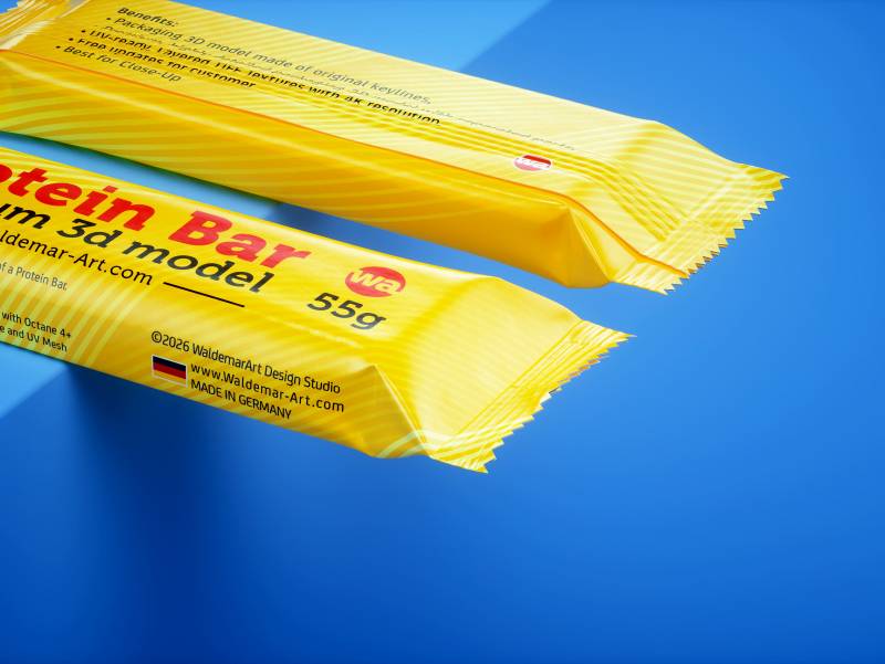 Protein / Snack bar (55g) with partially opened packaging premium 3D model