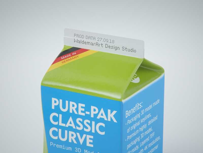 Elopak Pure-Pak Classic CURVE 500ml (no opening) Premium carton packaging 3D model pack