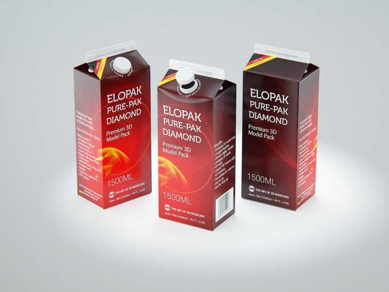 Elopak Pure-Pak Diamond Slim 1500ml carton packaging 3D model pack