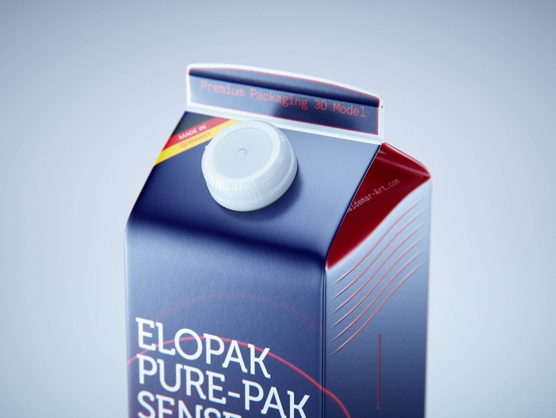 Premium milk packaging 3D model of Elopak Pure-Pak Sense 1000ml with tethered cap TwistFlip 29