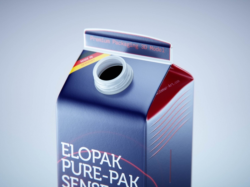 Premium milk packaging 3D model of Elopak Pure-Pak Sense 1000ml with tethered cap TwistFlip 29