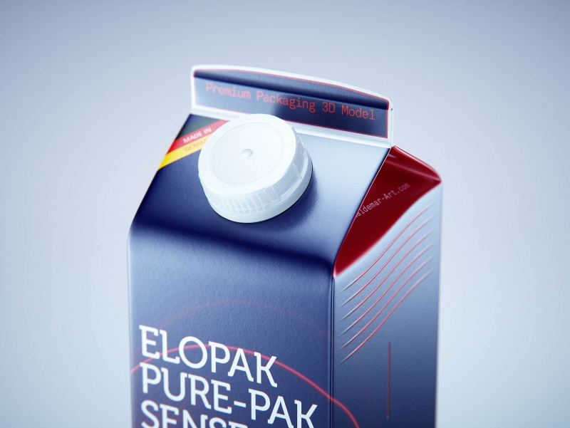 Premium carton packaging 3D model of Elopak Pure-Pak Sense 1000ml with tethered cap TwistFlip 34