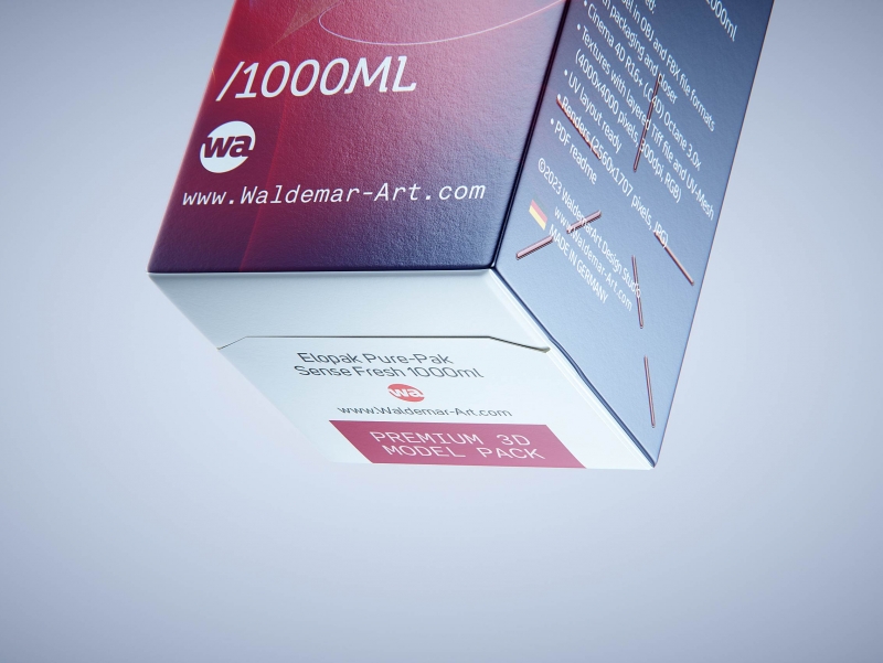 Premium carton packaging 3D model of Elopak Pure-Pak Sense 1000ml with tethered cap TwistFlip 34