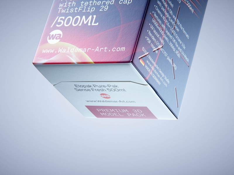 Premium milk packaging 3D model of Elopak Pure-Pak Sense 500ml with tethered cap TwistFlip 29