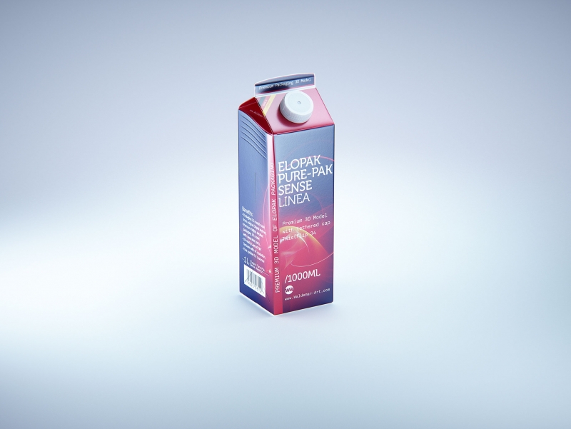 Premium carton packaging 3D model of Elopak Pure-Pak Sense Linea 1000ml with tethered cap TwistFlip 34