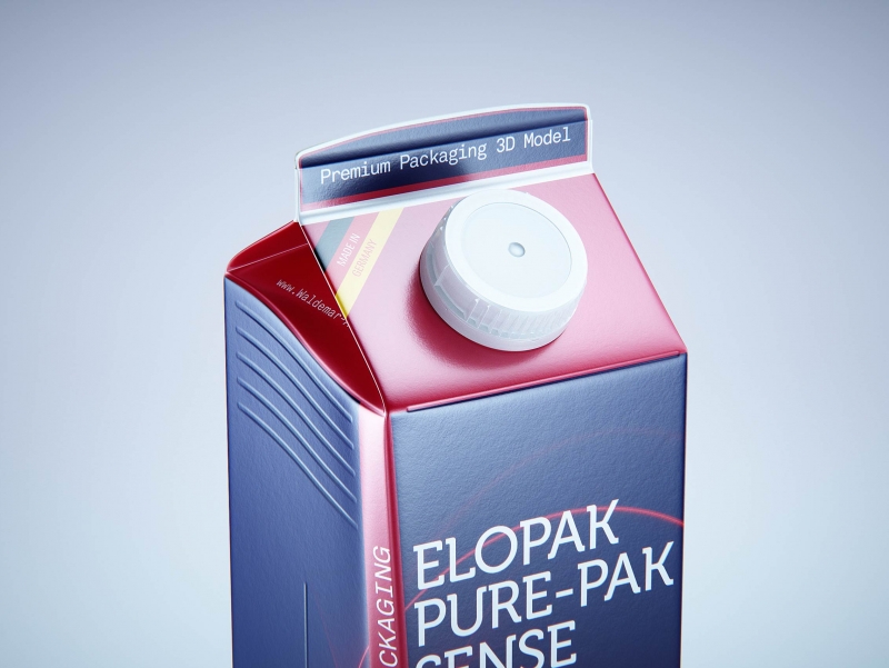 Premium carton packaging 3D model of Elopak Pure-Pak Sense Linea 1000ml with tethered cap TwistFlip 34
