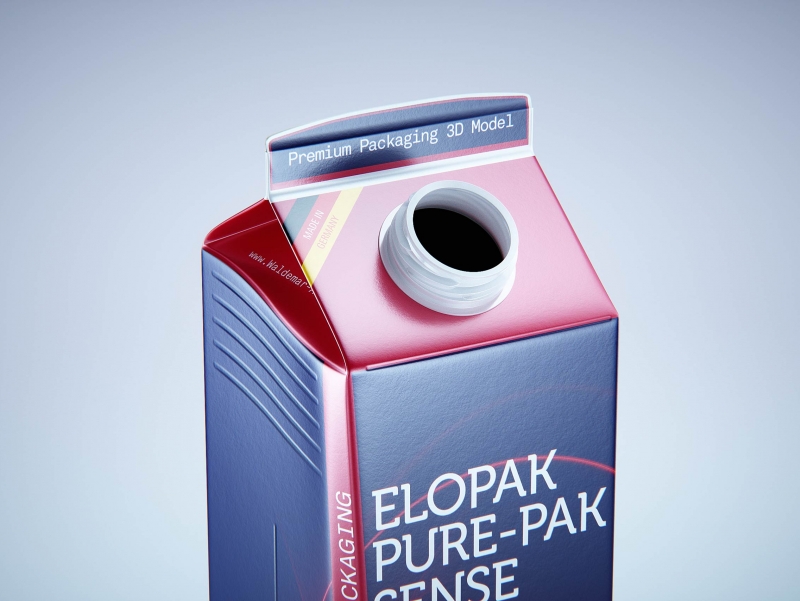 Premium carton packaging 3D model of Elopak Pure-Pak Sense Linea 1000ml with tethered cap TwistFlip 34