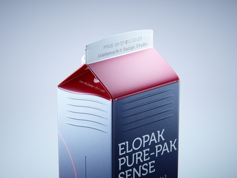 Premium carton packaging 3D model of Elopak Pure-Pak Sense Linea 1000ml with tethered cap TwistFlip 34