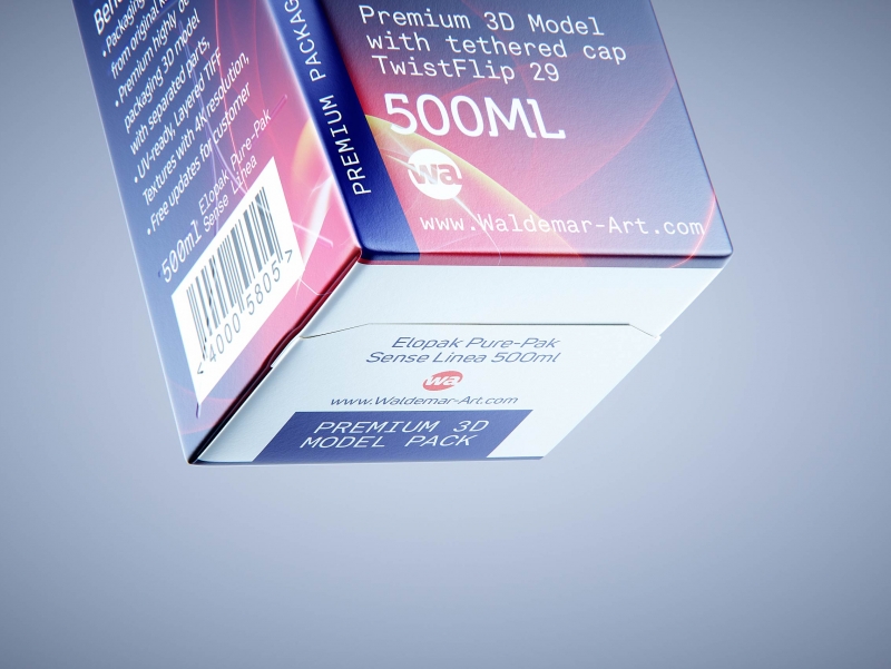 Premium carton packaging 3D model of Elopak Pure-Pak Sense Linea 500ml with tethered cap TwistFlip 29