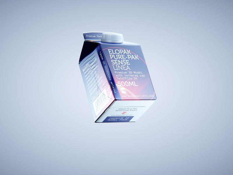 Premium carton packaging 3D model of Elopak Pure-Pak Sense Linea 500ml with tethered cap TwistFlip 34
