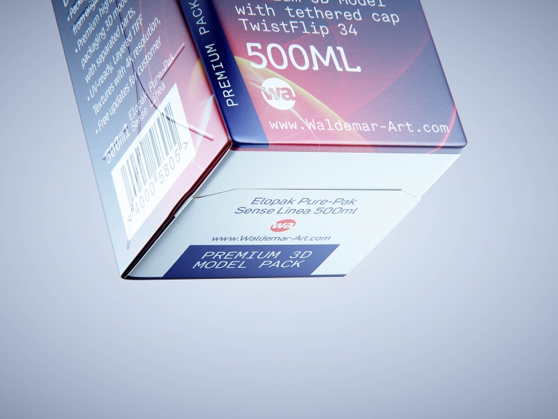 Premium carton packaging 3D model of Elopak Pure-Pak Sense Linea 500ml with tethered cap TwistFlip 34