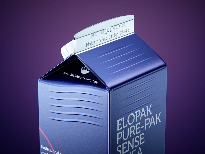 Premium carton packaging 3D model of Elopak Pure-Pak Sense Linea 750ml with tethered cap TwistFlip 34