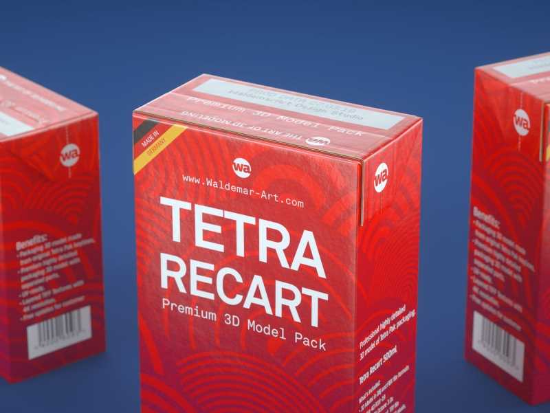 Tetra Pack Recart 200, 440 and 500ml carton packaging 3D model pak