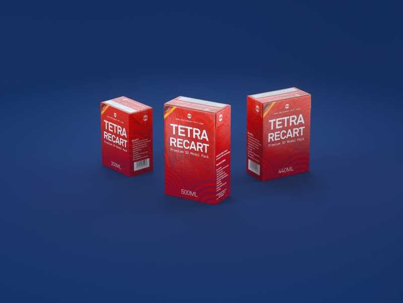 Tetra Pack Recart 200, 440 and 500ml carton packaging 3D model pak