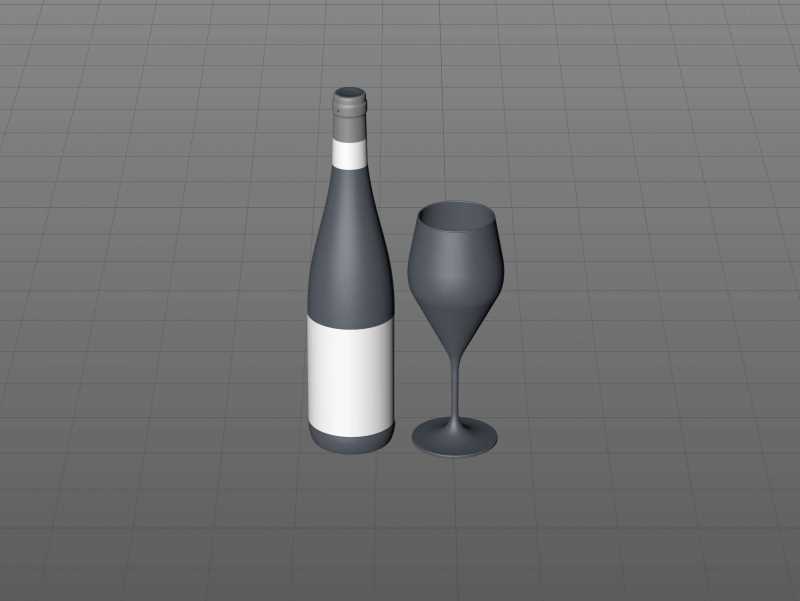 Riesling wine bottle 750ml with a cork and labels Premium 3D model pack