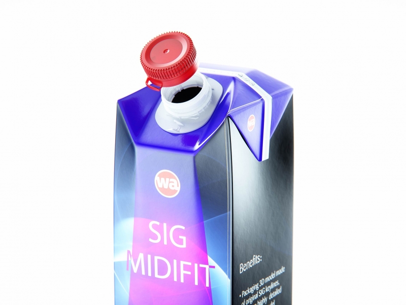 SIG MidiFit 1000ml with tethered cap SwiftCap premium carton packaging 3D model