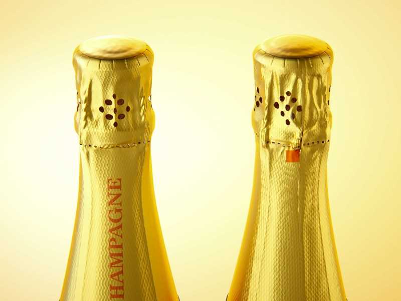 Champagne bottle 750ml 3d model for sparkling wine, with foil, labels, champagne cork and glass of sparkling wine