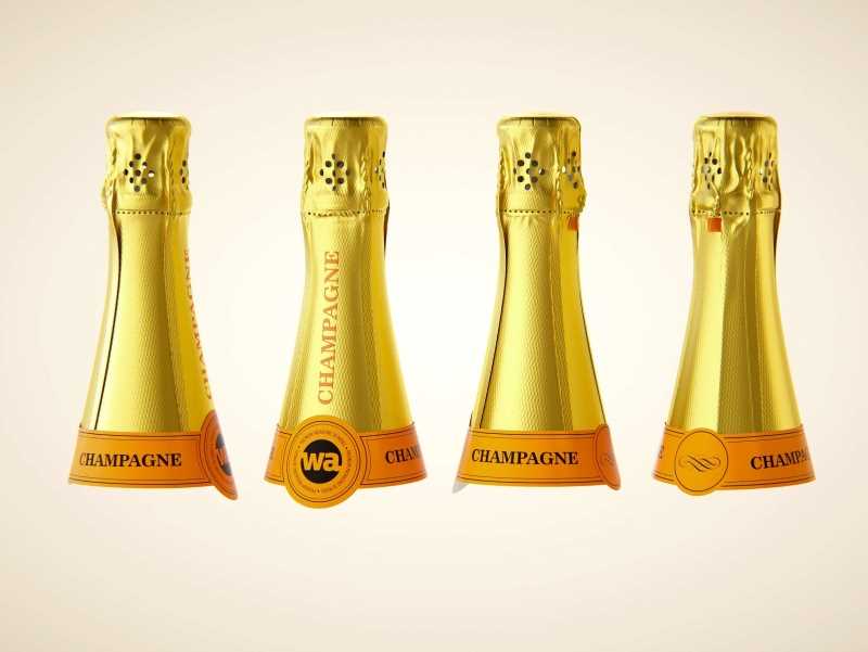 Champagne bottle 750ml 3d model for sparkling wine, with foil, labels, champagne cork and glass of sparkling wine