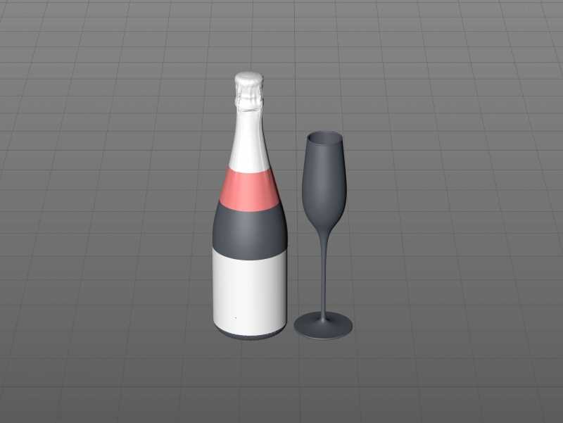 Champagne bottle 750ml 3d model for sparkling wine, with foil, labels, champagne cork and glass of sparkling wine