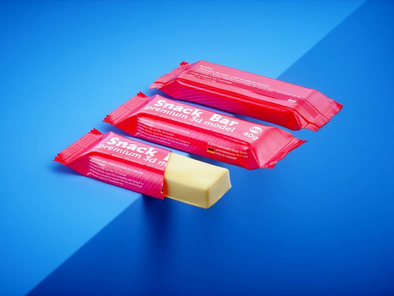 Protein / Snack bar (40g) with partially opened packaging premium 3D model