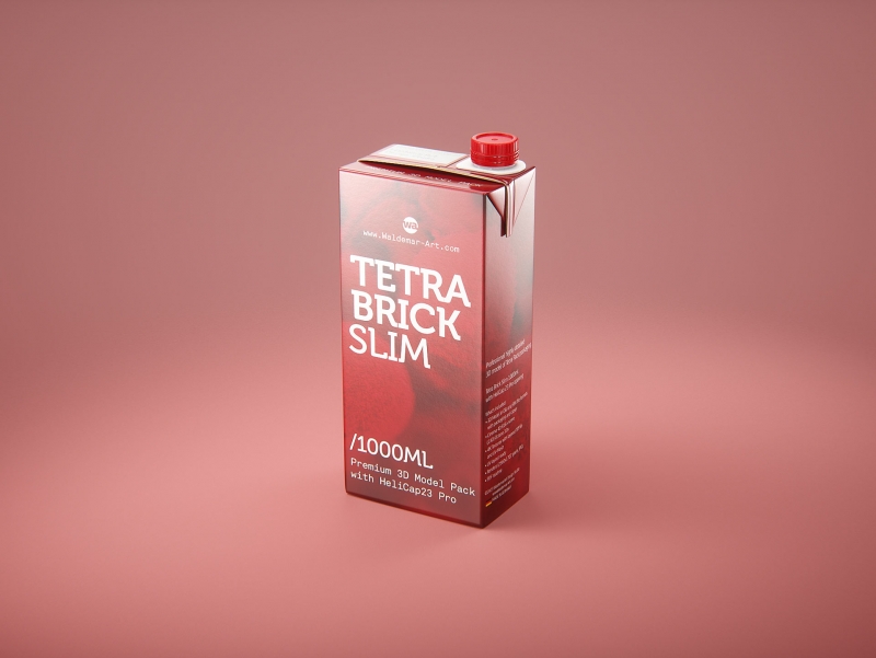 Tetra Brick Slim 1000ml with HeliCap23 Pro premium carton milk packaging 3D model