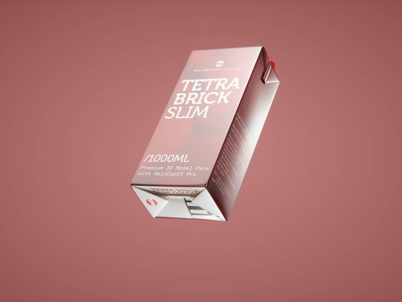 Tetra Brick Slim 1000ml with HeliCap23 Pro premium carton milk packaging 3D model