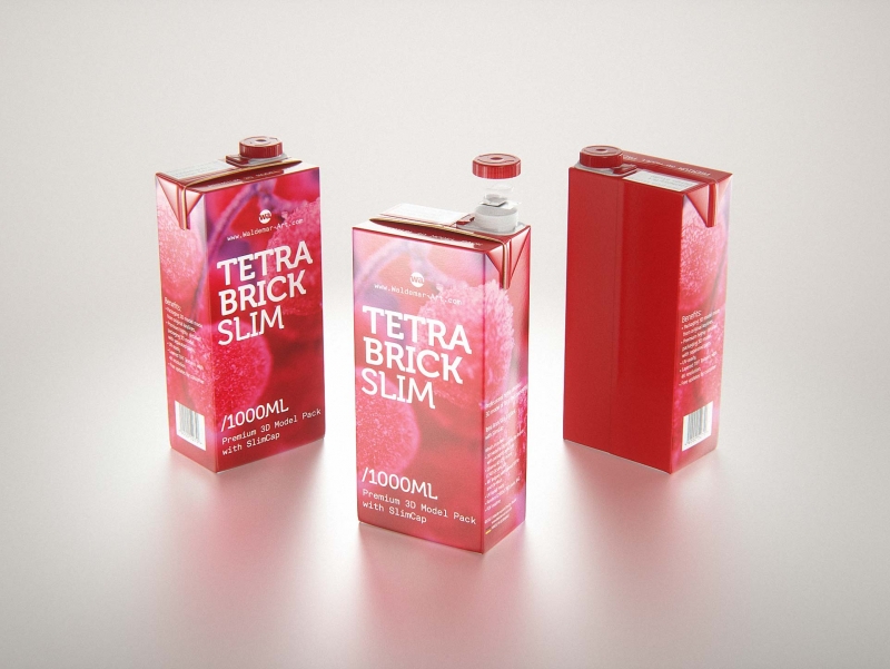 Tetra Pack Brick Slim 1000ml with SlimCap Premium packaging 3D model pak