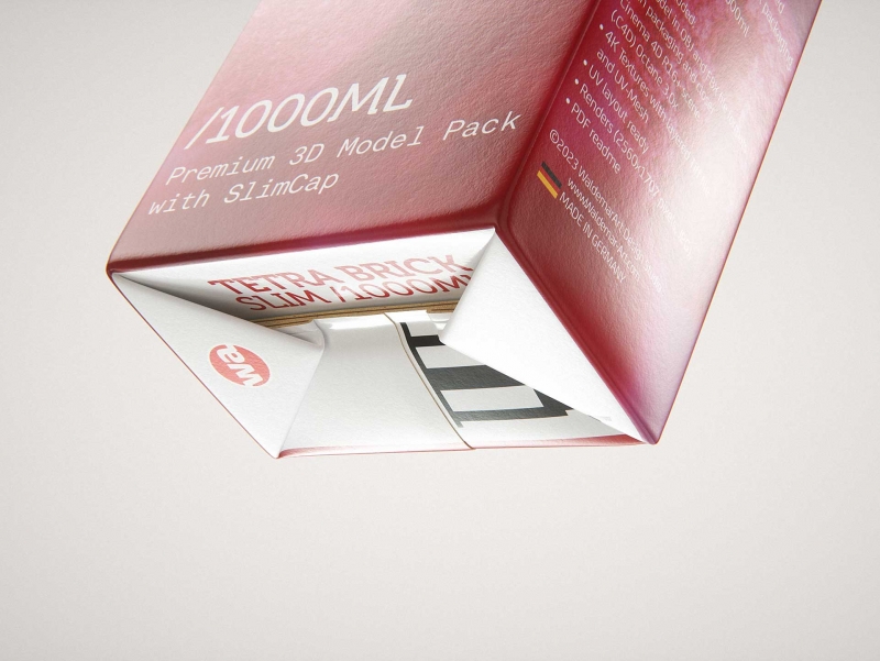 Tetra Pack Brick Slim 1000ml with SlimCap Premium packaging 3D model pak