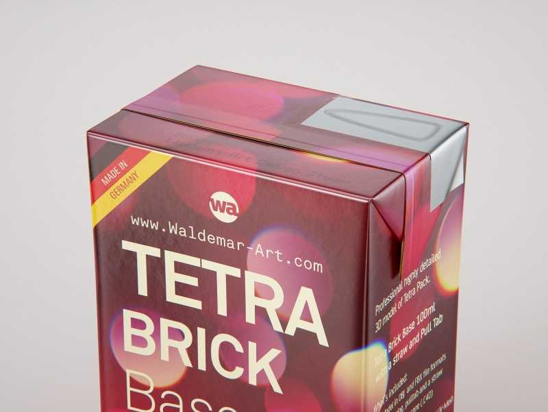 Tetra Pak Brick Base 100ml with Pull Tab and a packaged straw packaging 3d model pak