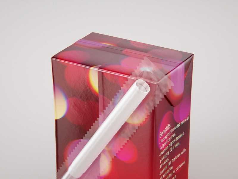 Tetra Pak Brick Base 100ml with Pull Tab and a packaged straw packaging 3d model pak