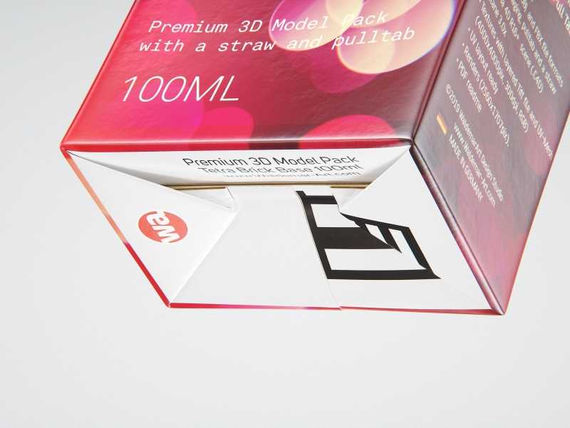 Tetra Pak Brick Base 100ml with Pull Tab and a packaged straw packaging 3d model pak