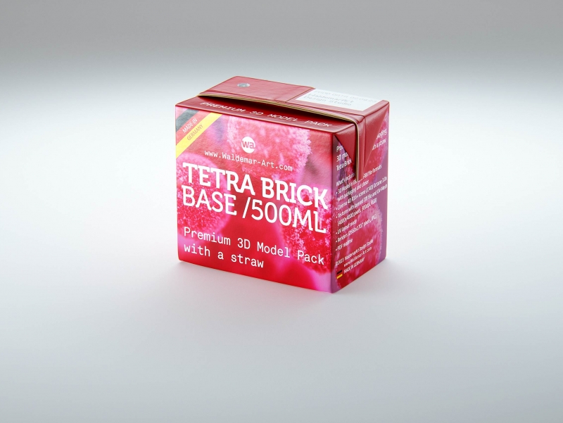 Tetra Pack Brick Base 500ml with and without a packed straw premium carton packaging 3d model