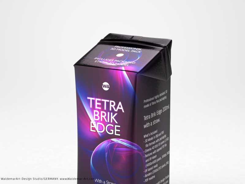 Tetra Pack Brick Edge 200ml with a straw carton packaging 3d model pak