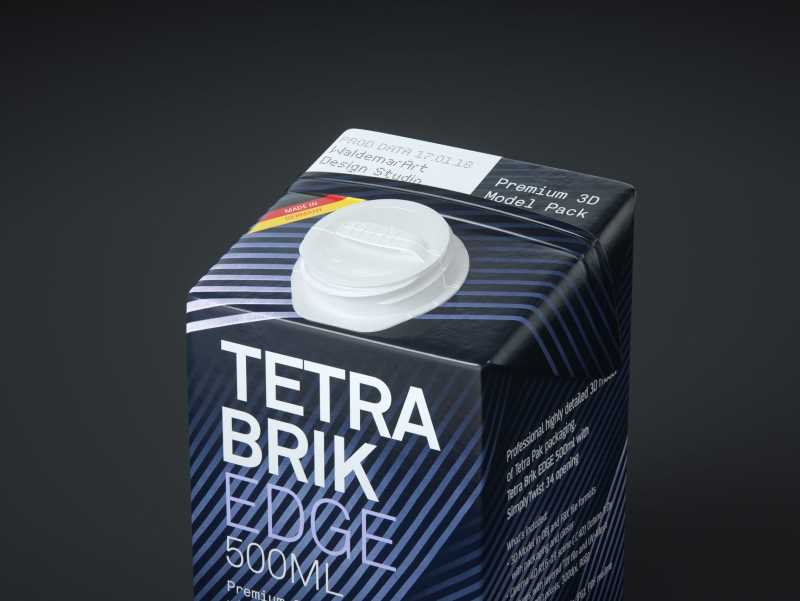 Tetra Pack Brick EDGE 500ml Premium packaging 3D model pak with SimplyTwist34 closer