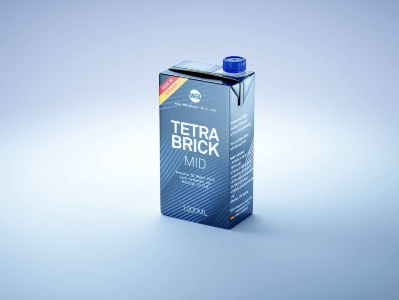 Tetra Brick MID 1000ml with HeliCap23 Pro premium carton milk packaging 3D model