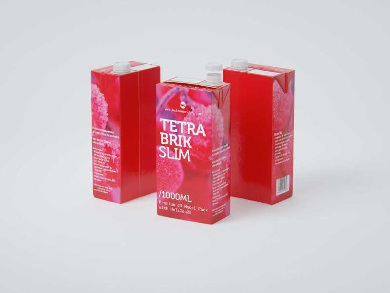 Tetra Pack Brik Slim 1000ml with Helicap23 Premium packaging 3D model pak