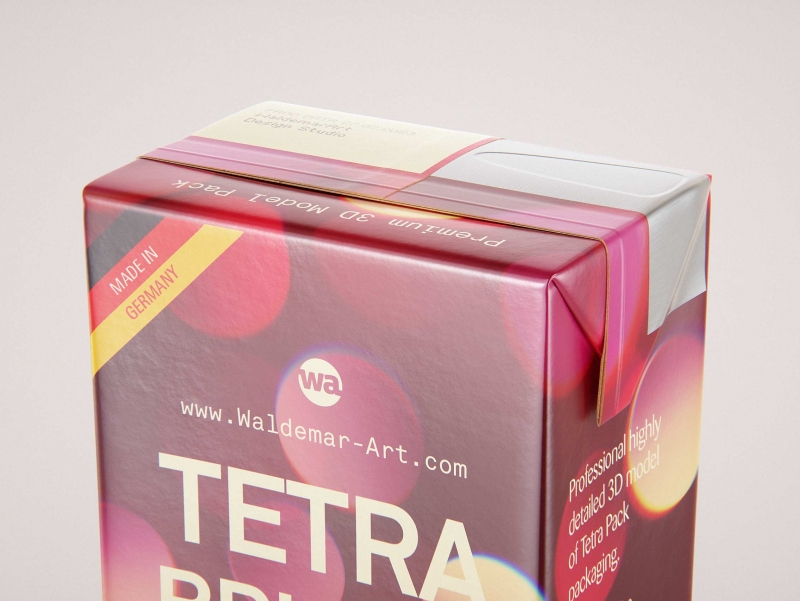 Tetra Pack Brick Slim 125ml with Pull Tab and a packaged straw packaging 3d model pak